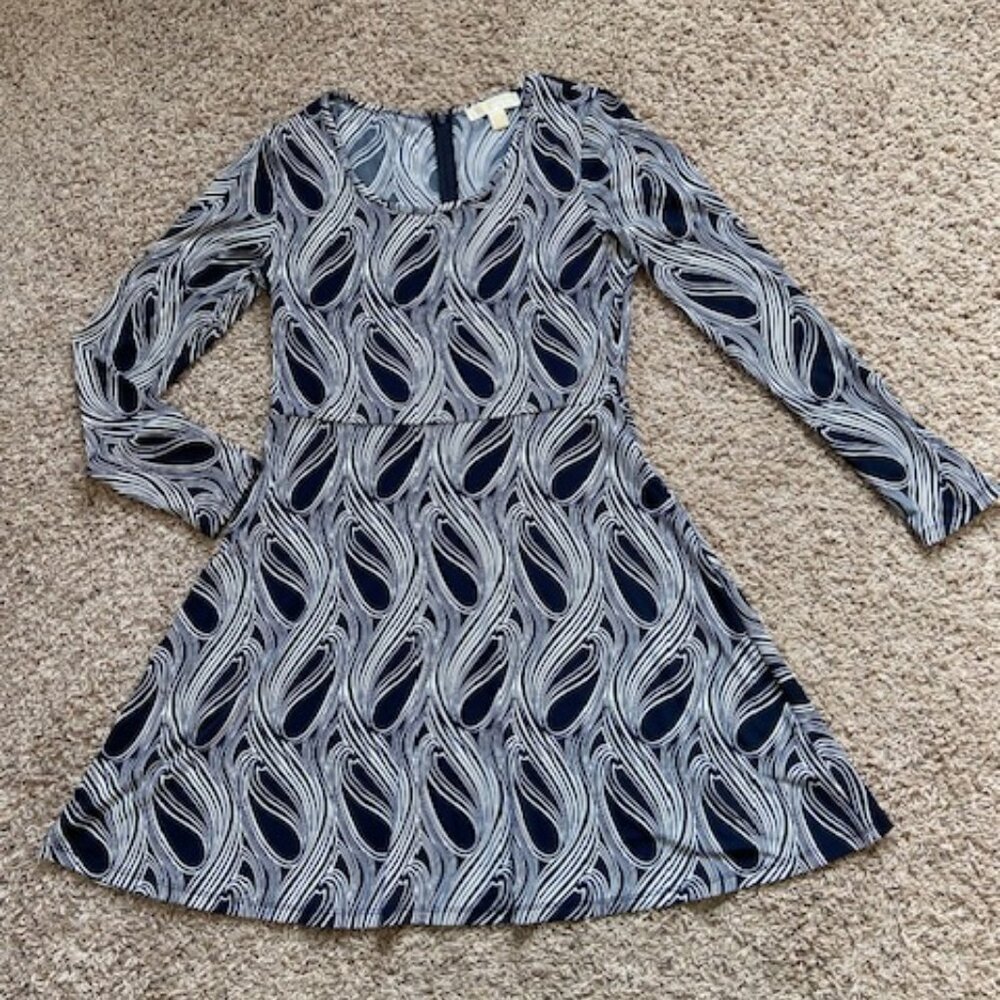 Michael Kors Navy Graphic Print Fit & Flare Dress Womens sz Medium M Exc Cond - Picture 6 of 8